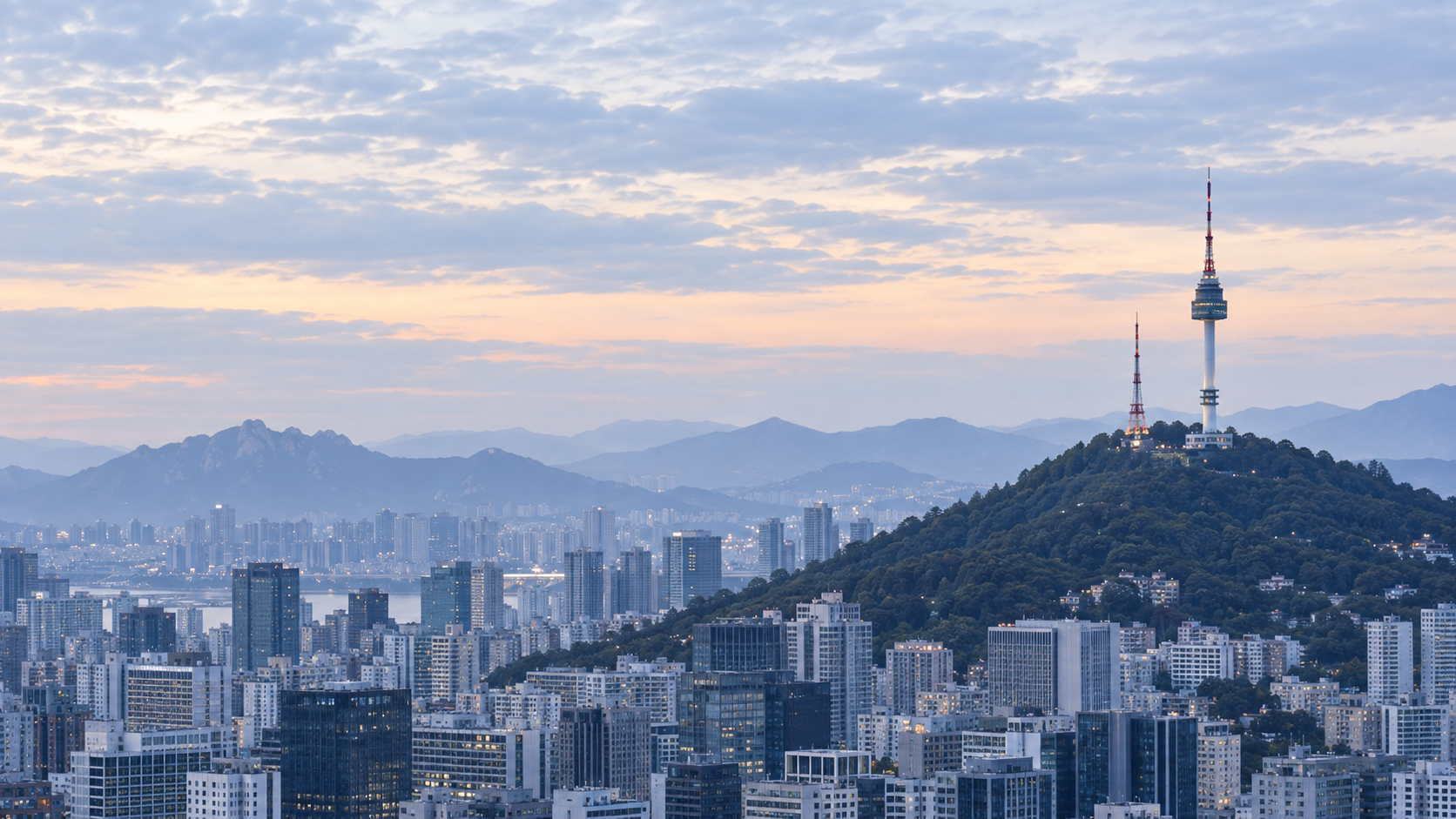 Illustrative Seoul skyline with Namsan Tower