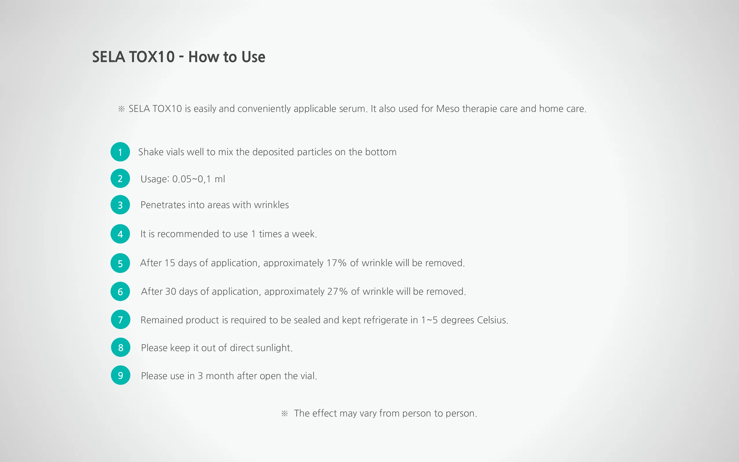 Sela Tox 10 · product information
