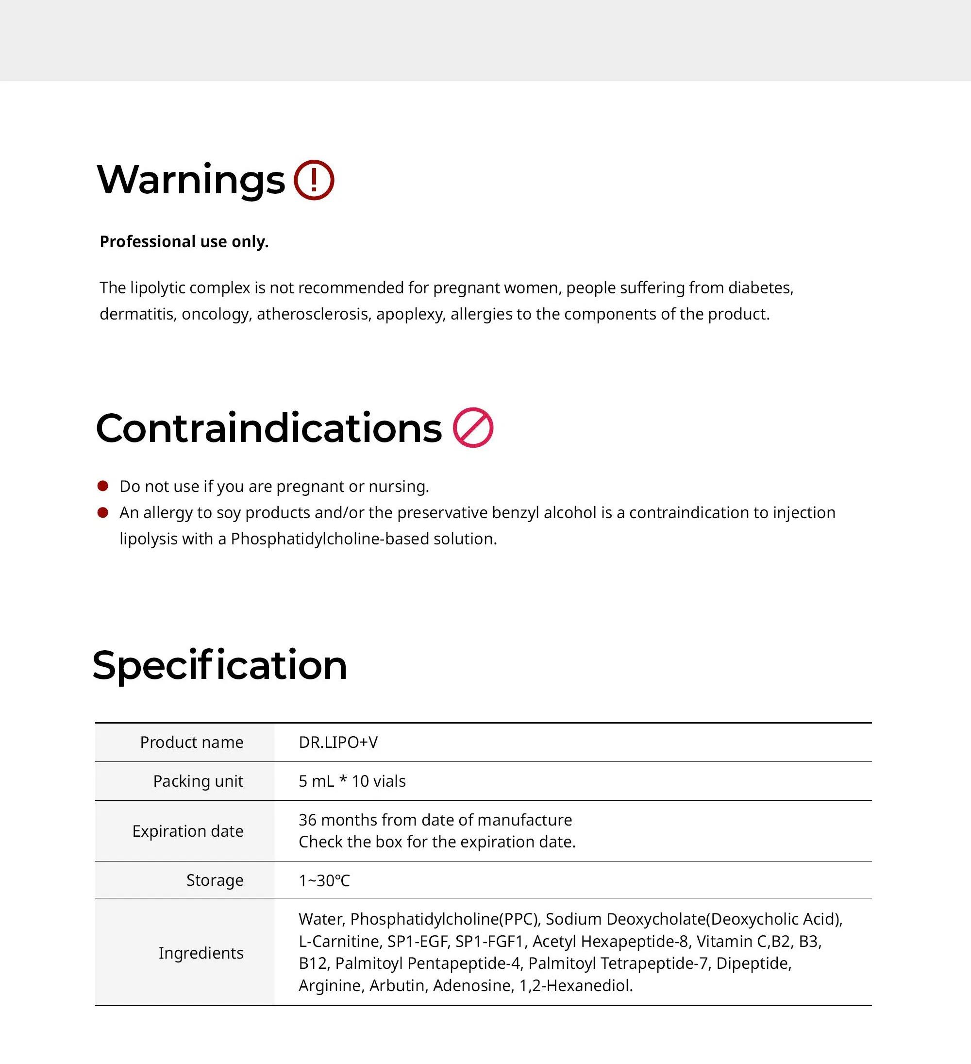 Dr. Lipo+ V (Face) · product information