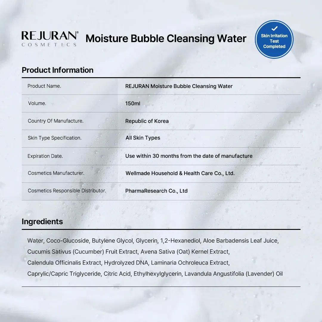 Rejuran Moisture Bubble Cleansing Water · información del producto