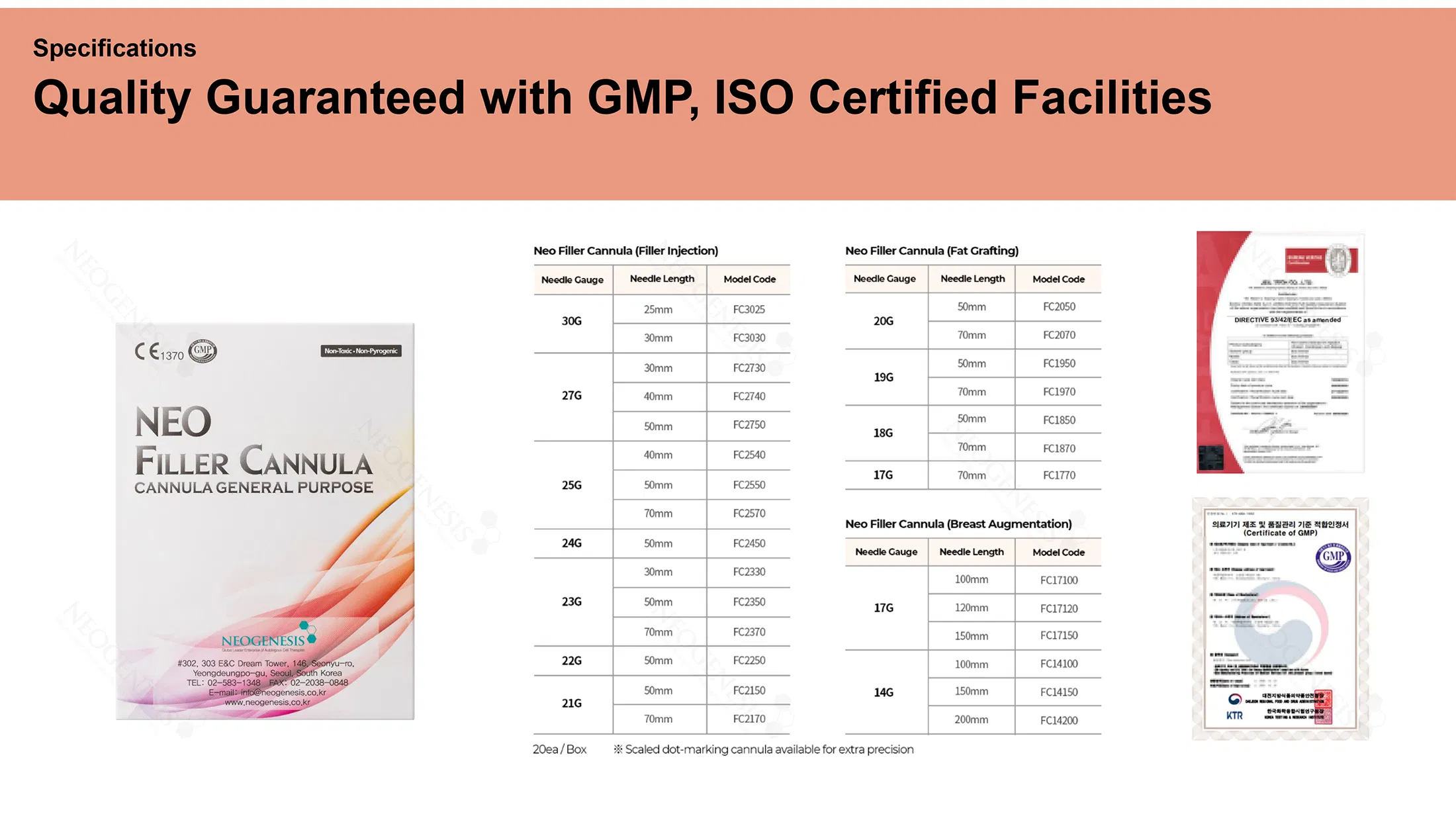 Neo Filler Cannula 17G · información del producto
